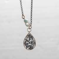 pendant leafshape silver freshwaterpearls gold